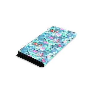 Women's Leather Wallet - Teal Floral Birds
