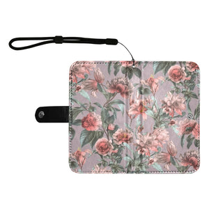 Large Wallet Phone Case - Luxury Rose Floral Taupe