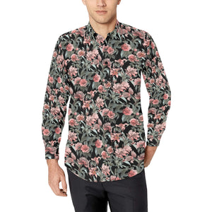 Men's Long Sleeve Button Shirt - Luxury Rose Floral Black