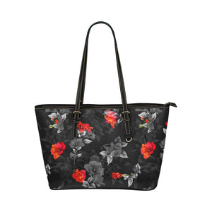 Small Leather Tote - Red Gray Floral