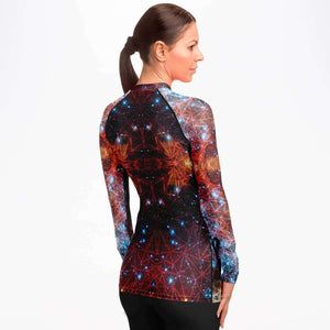 Women's Long Sleeve Rashguard - Geometric Galaxy Fire Amped