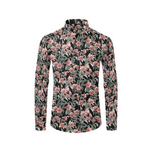 Men's Long Sleeve Button Shirt - Luxury Rose Floral Black