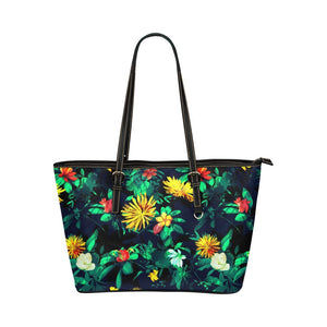 Large Leather Tote - Yellow Green Foliage