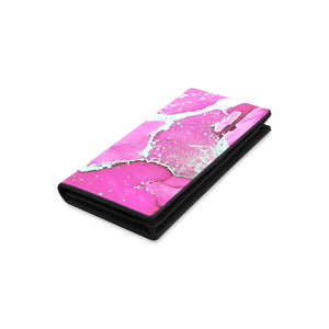 Women's Leather Wallet - Pink Silver Marble