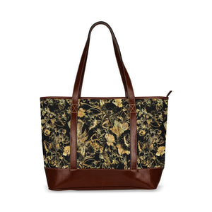 Tote Handbag - Luxury Golden Foliage Black