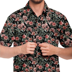 Men's Short Sleeve Button Shirt - Luxury Rose Floral Black