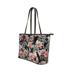 Small Leather Tote - Luxury Rose Floral Black