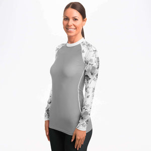 Women's Long Sleeve Rashguard - Gray Floral Day Solid