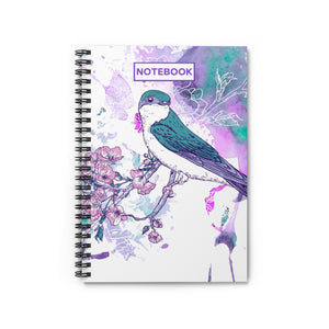 Spiral Notebook: White Violet Floral Bird