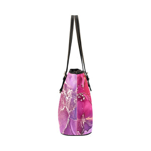 Small Leather Tote - Berry Gold Marble