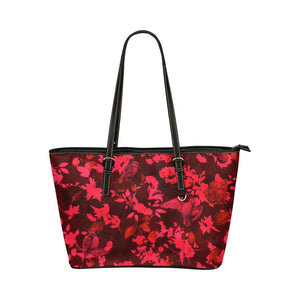Small Leather Tote - Red Floral Birds