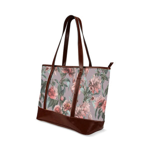 Tote Handbag - Luxury Rose Floral Taupe