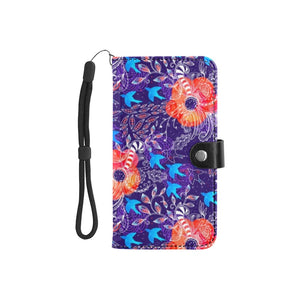 Small Wallet Phone Case - Purple Orange Floral
