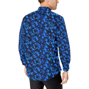 Men's Long Sleeve Button Shirt - Blue Floral Nightshade
