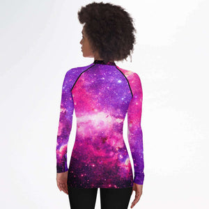 Women's Long Sleeve Rashguard - Dark Pink Purple Galaxy