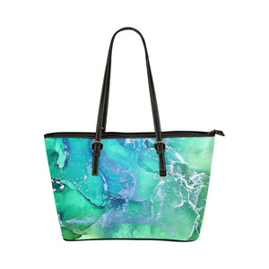 Small Leather Tote - Teal Silver Marble