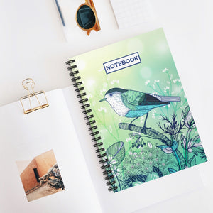 Spiral Notebook: Aqua Floral Bird