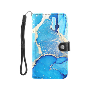 Large Wallet Phone Case - Blue Gold Marble