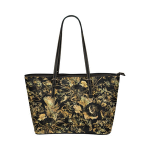 Small Leather Tote - Luxury Golden Foliage Black