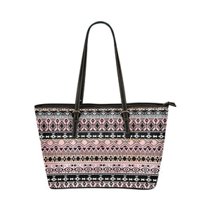 Small Leather Tote - Pink Peach Tribal