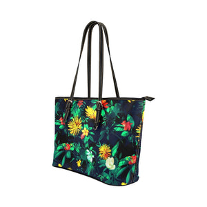 Small Leather Tote - Yellow Green Foliage