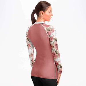 Women's Long Sleeve Rashguard - Peach Floral Day Solid