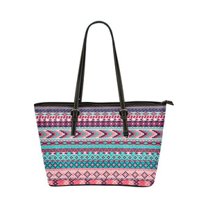 Small Leather Tote - Teal Pink Tribal