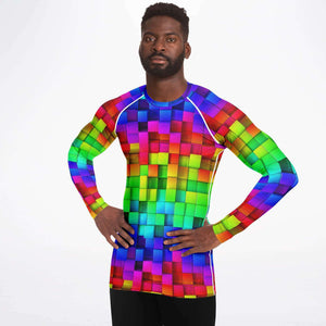 Men's Long Sleeve Rashguard - Colorful Shiny Blocks