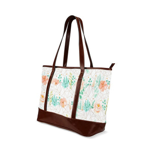 Tote Handbag - Peach Floral Geometric