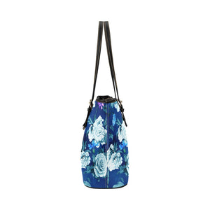 Large Leather Tote - Marine Blue Floral