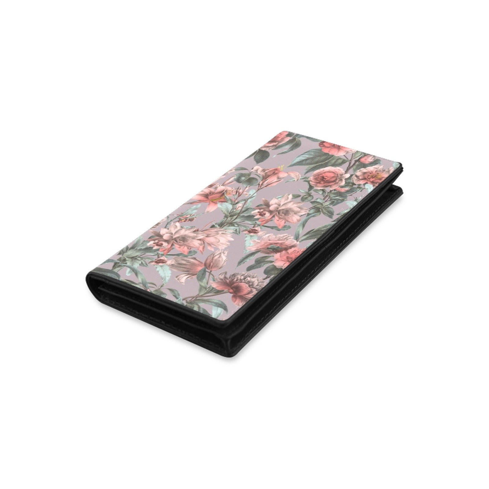 Women's Leather Wallet - Luxury Rose Floral Taupe