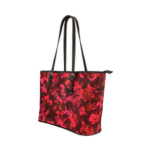 Small Leather Tote - Red Floral Birds