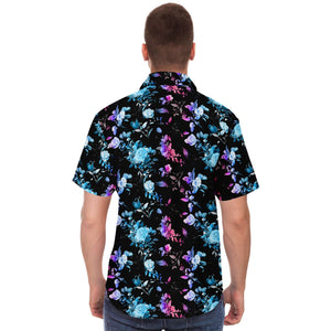 Men's Short Sleeve Button Shirt - Violet Blue Floral