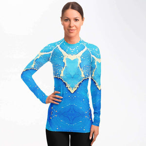 Women's Long Sleeve Rashguard - Blue Gold Marble