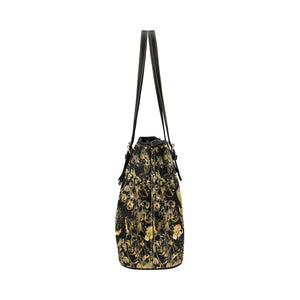 Small Leather Tote - Luxury Golden Foliage Black