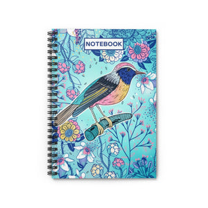 Spiral Notebook: Blue Floral Bird