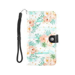 Large Wallet Phone Case - Peach Floral Geometric