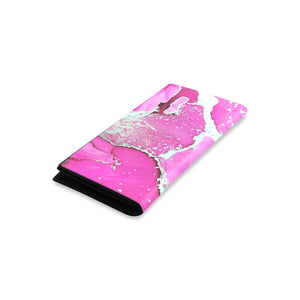 Women's Leather Wallet - Pink Silver Marble