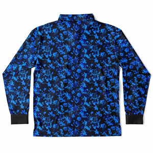 Men's Long Sleeve Polo Shirt - Blue Floral Nightshade