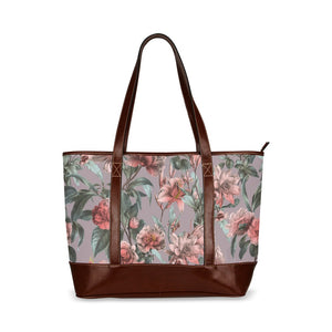 Tote Handbag - Luxury Rose Floral Taupe