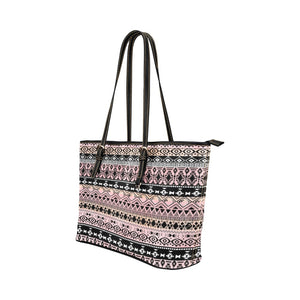 Large Leather Tote - Pink Peach Tribal