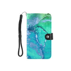 Small Wallet Phone Case - Teal Silver Marble