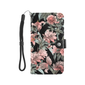 Large Wallet Phone Case - Luxury Rose Floral Black
