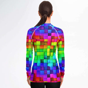 Women's Long Sleeve Rashguard - Colorful Shiny Blocks