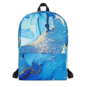 Laptop Backpack - Blue Gold Marble