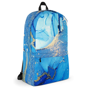Laptop Backpack - Blue Gold Marble
