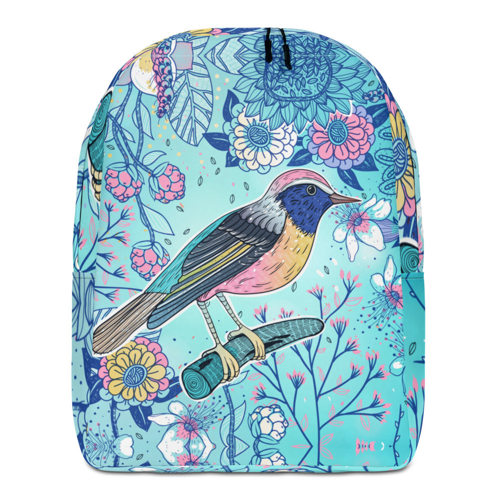 Laptop Backpack - Blue Floral Bird