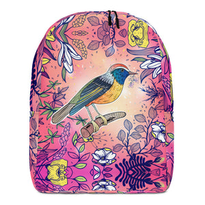 Laptop Backpack - Berry Floral Bird