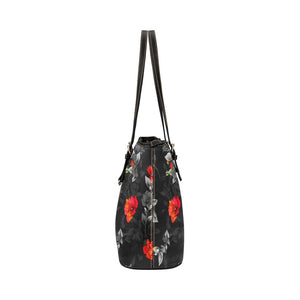 Small Leather Tote - Red Gray Floral