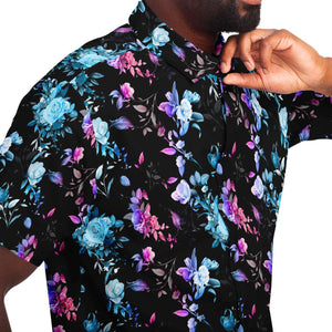 Men's Short Sleeve Button Shirt - Violet Blue Floral